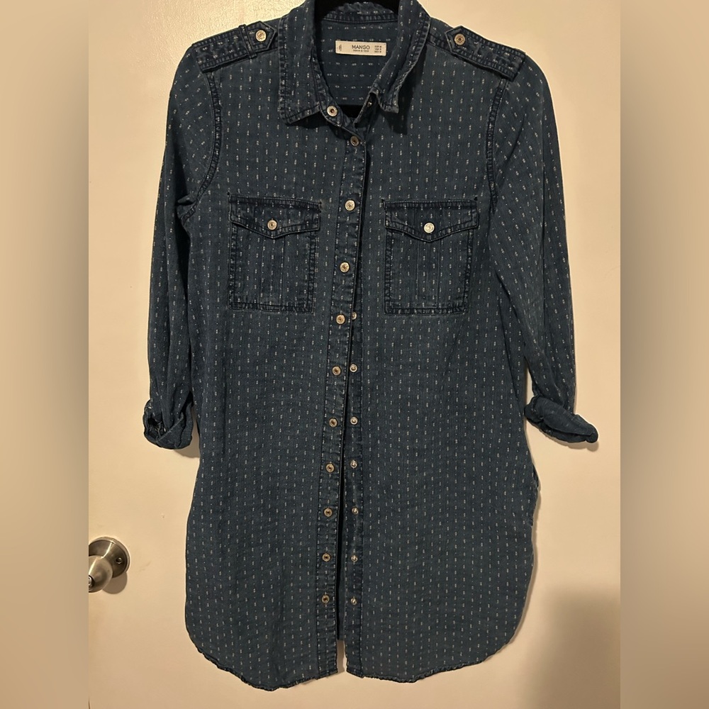 Mango Blue Patterned Denim Shirt